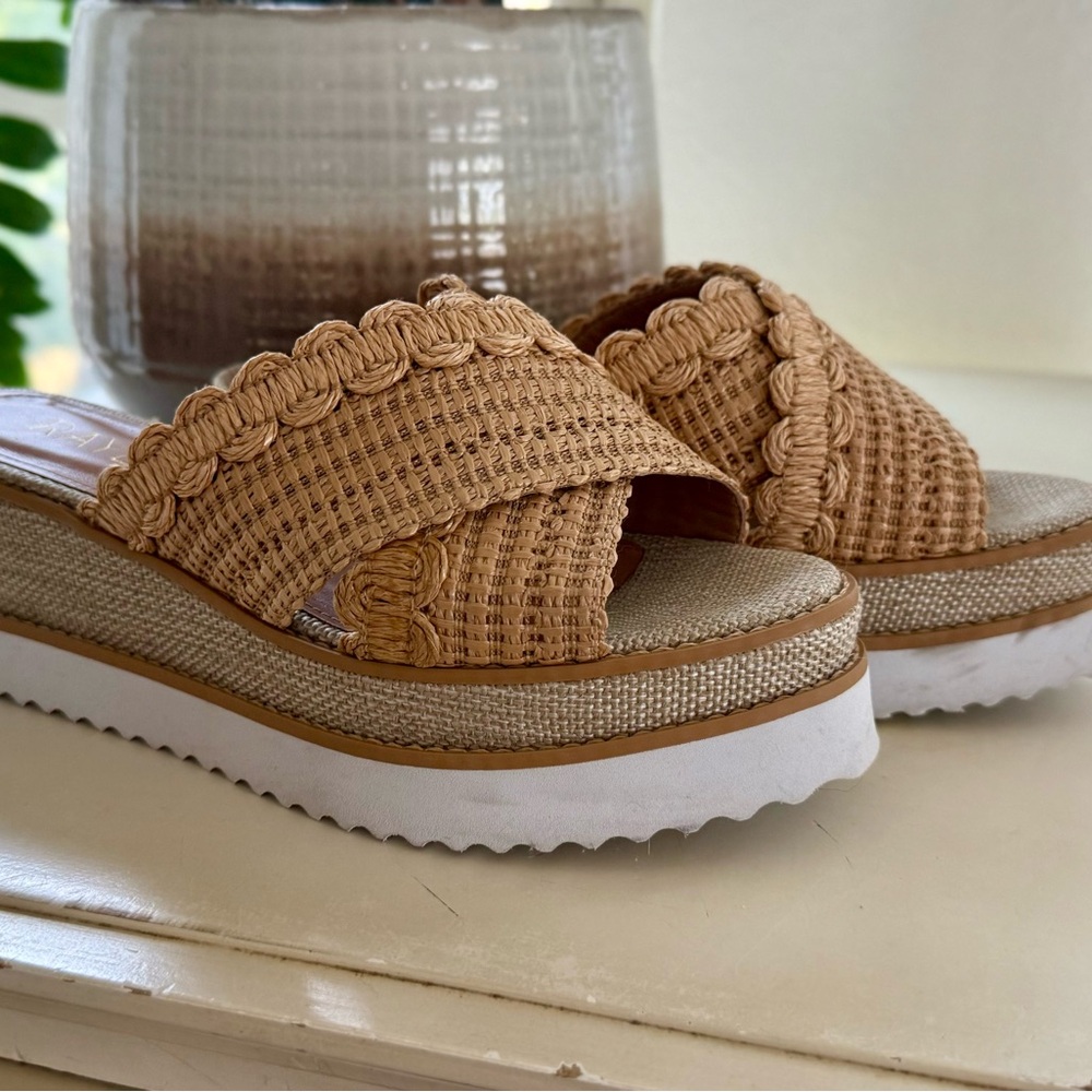 RAYE Tan Woven Slide Sandals
